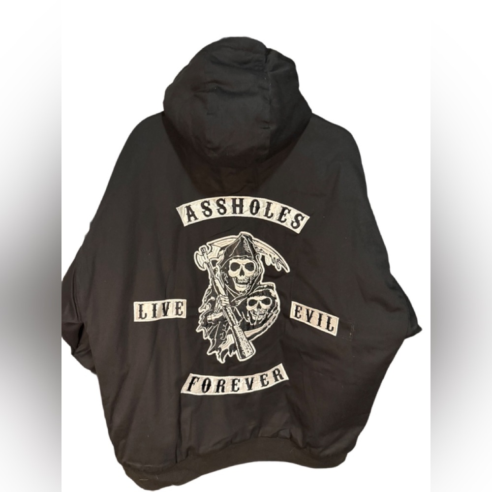 Assholes Live Forever Hooded Bomber Jacket Black Unisex Size XL Biker